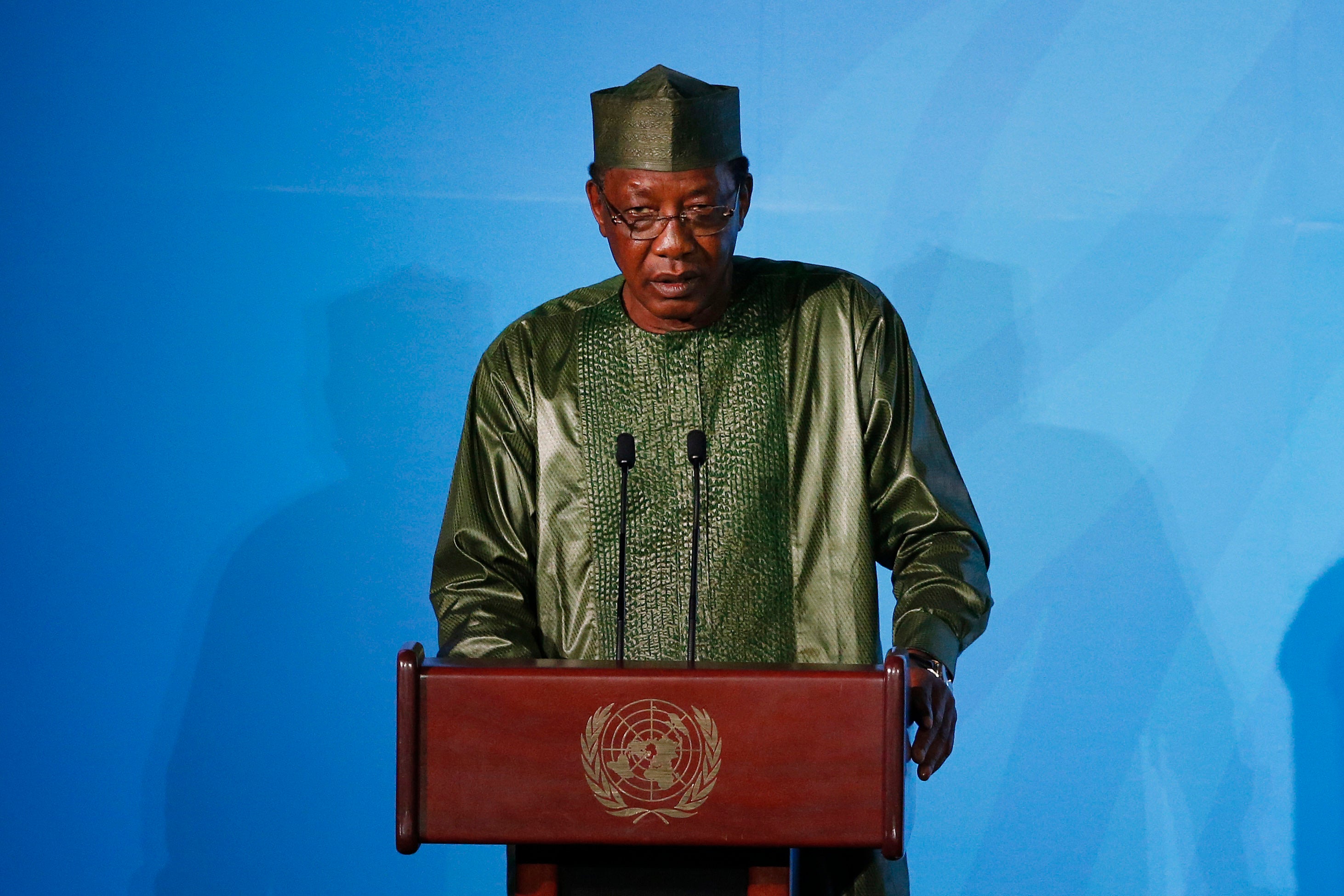 Le président tchadien Idriss Déby Itno récemment décédé, photographié ici lors de son discours au Sommet Action Climat à l’Assemblée générale des Nations Unies, au siège de l’ONU le 23 septembre 2019.