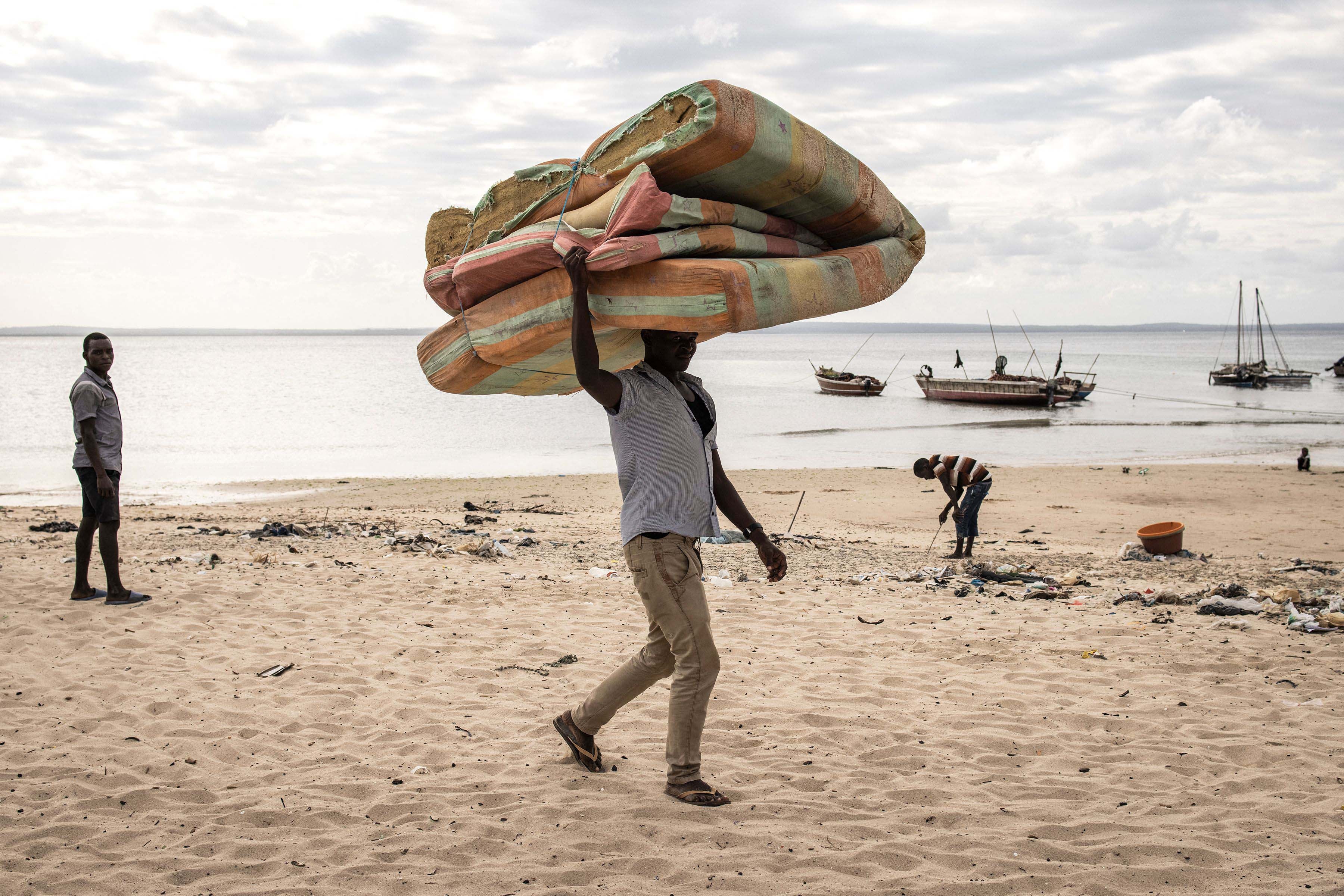 man. walking. beach. cabo delgado. mozambique. 