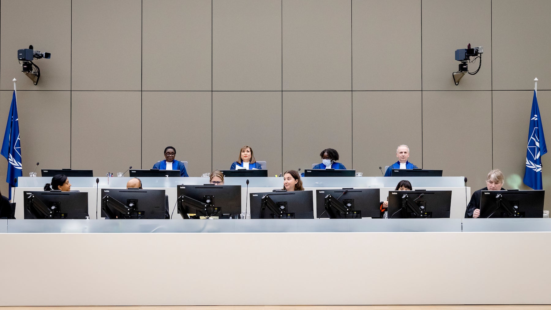Judges of the Appeals Chamber of the International Criminal Court in The Hague, Netherlands.