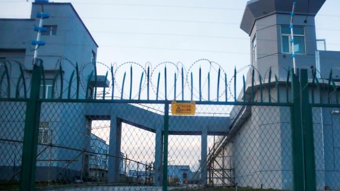 A perimeter fence around what is officially known as a” vocational skills education center” in Dabancheng in China's Xinjiang region, September 2018. 