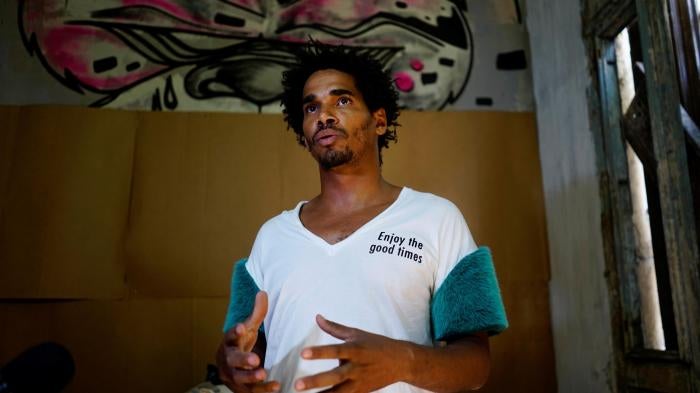 Luis Manuel Otero Alcántara, an artist who has vocally criticized repression in Cuba, speaks during an interview at his home in Havana, Cuba, on May 2, 2018. Police and intelligence officers in Cuba have repeatedly harassed and detained Alcántara.