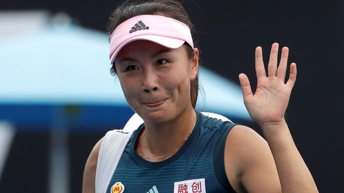 Peng Shuai waves at the Australian Open tennis championships in Melbourne, Australia on January 15, 2019. 