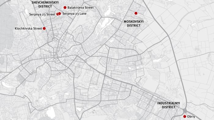 Cluster munitions attacks in Kharkiv on February 28, 2022. 