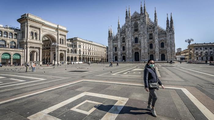 Streets with few people and closed shops mark daily life at the time of COVID-19 Coronavirus in Milan, Italy, March 11, 2020.