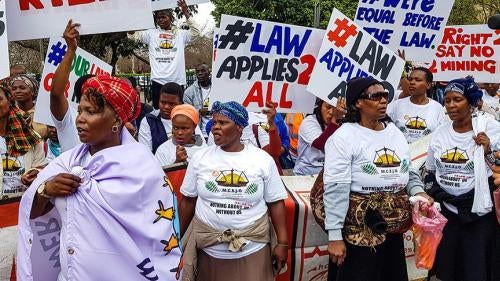 Activists from mining communities protesting at the Pietermaritzburg High Court on August 24, 2018, KwaZulu-Natal © 2018 Rob Symons