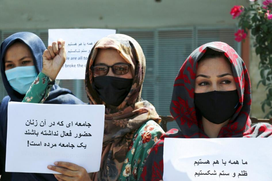 Women gather to demand their rights under Taliban rule during a protest in Kabul, Afghanistan on September 3, 2021.