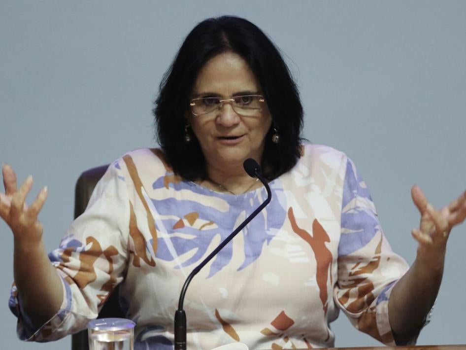 The Brazil Minister of Women, Family and Human Rights, Damares Alves, at an official event in Brasilia, on August 18, 2021.