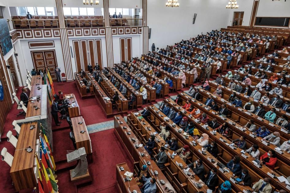 Members of the House of People's Representatives attend a session to approve the state of emergency declared by the prime minister, in Addis Ababa, Ethiopia