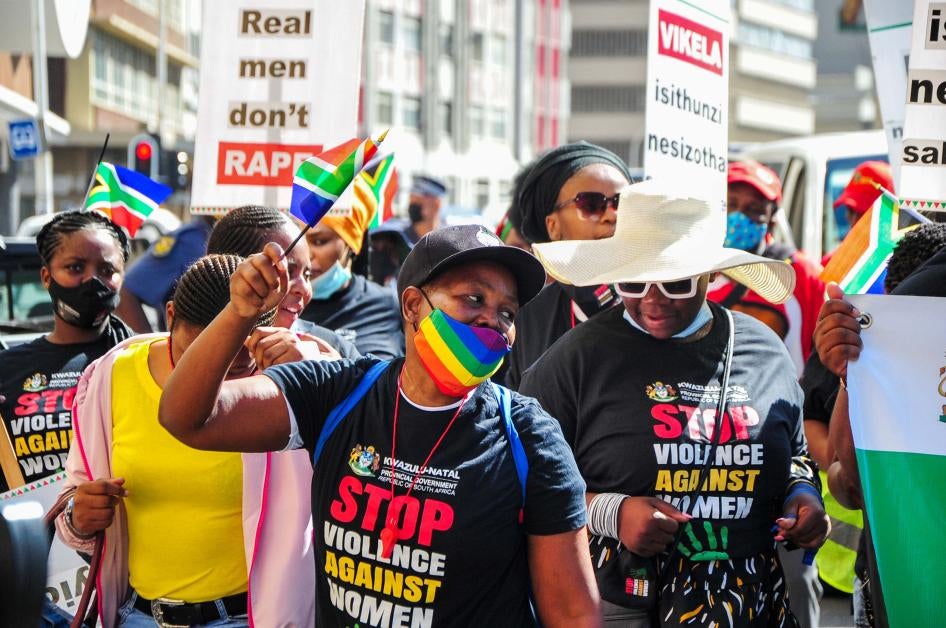 General view during the Gender-Based Violence (GBV) protest march organized by the Office of The Premier in collaboration with Phepha Foundation on April 26, 2021 in Durban, South Africa.