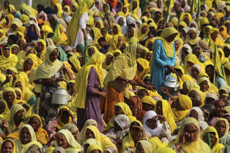 Women farmers attend a gathering to mark the first anniversary of their protests against controversial farm reforms at Haryana's Bahadurgarh, on the outskirts of New Delhi, India, November 26, 2021.