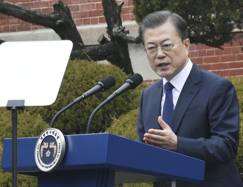 문재인 한국 대통령 서울에서 3월 1일 2020년 일본의 식민지에 대한 한국 독립 운동의 시작의 101번째 기념일에 연설.