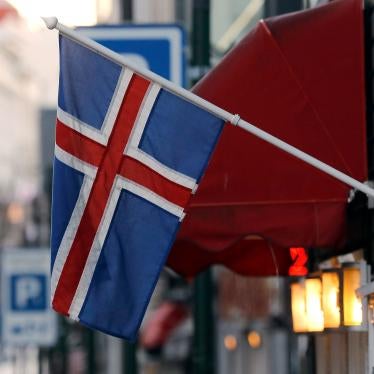 An Icelandic flag hangs outside a shop in Reykjavik, October 27, 2016.