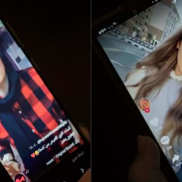 Egyptian influencers Hanin Hossam and Mawadda al-Adham, who were sentenced to two years in prison on charges of violating public morals, on the video-sharing app TikTok in Egypt's capital Cairo. 