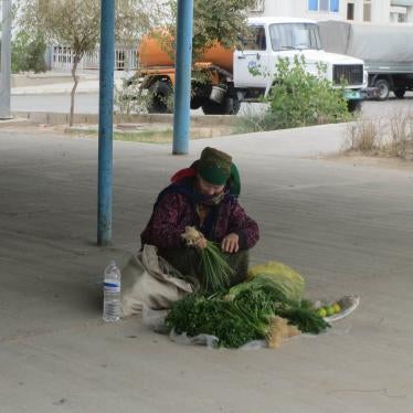 A woman sells herbs in Ashgabat.