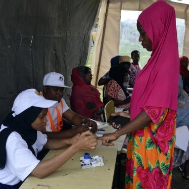 A woman inks her finger after voting in Zanzibar, Tanzania, October 28, 2020.