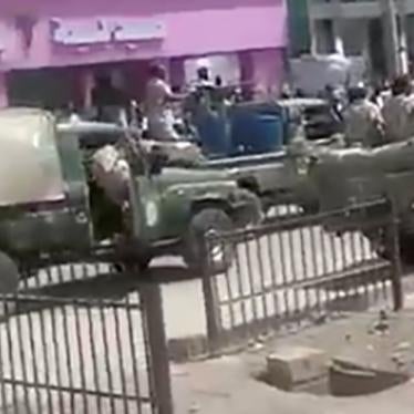 Still image from a video obtained by Human Rights Watch shows three military vehicles, identified by witnesses as belonging to the RSF near Kassala Teaching Hospital, on October 15,2020.