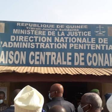 A sign showing Conakry’s central prison. Photo taken on March 11, 2021, in Conakry, Guinea. 