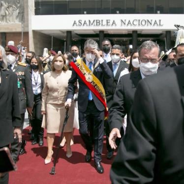 Ecuador's newly sworn-in President Guillermo Lasso leaves the National Assembly after his inauguration ceremony in Quito, Ecuador on May 24, 2021.