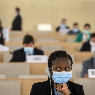 Delegates attend a session on racism and police brutality, a resolution in the wake of the death of George Floyd, at the United Nations Human Rights Council in Geneva, Switzerland on June 19, 2020.