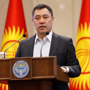 Kyrgyzstan's Prime Minister Sadyr Japarov delivers a speech during a session of parliament in Bishkek, October 16, 2020.