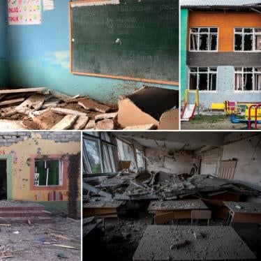 A collage of eight images showing damage to schools 