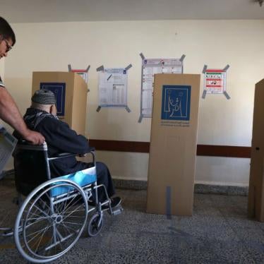 A voter who uses a wheelchair at a polling place in Erbil, the capital of the Kurdistan Region of Iraq, on May 12, 2018.