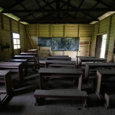 Desks in an empty classroom 