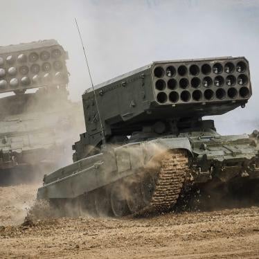 Russian TOS-1A multi-barrel rocket launchers photographed on exercises in 2021.  These weapons can rapidly launch a volley of 24 MO.1.01.04-series rockets with thermobaric warheads up to 6-8 kilometers away.