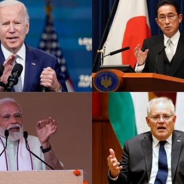 Collage of US President Joe Biden, Japanese Prime Minister Fumio Kishida, Indian Prime Minister Narendra Modi, and Australian Prime Minister Scott Morrison.