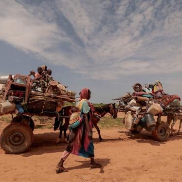 A Sudanese woman, who fled the conflict in Murnei in Sudan's Darfur region, walks beside carts carrying her family belongings upon crossing the border between Sudan and Chad in Adre, Chad, August 2, 2023.