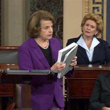 Senate Intelligence Committee Chairwoman Dianne Feinstein (D-CA) (L) discusses a newly released Intelligence Committee report on the CIA's anti-terrorism tactics.
