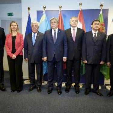 From left to right: Mr Neven MIMICA, Member of the European Commission; Ms Federica MOGHERINI, High Representative of the EU for Foreign Affairs and Security Policy; Mr Erlan IDRISSOV, Minister for Foreign Affairs of Kazakhstan; Mr Erlan ABDYLDAEV