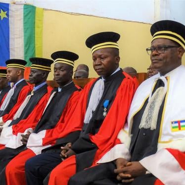 Congolese Special Prosecutor Toussaint Muntazini (R) and the five other judges of the Special Criminal Court (SCC).