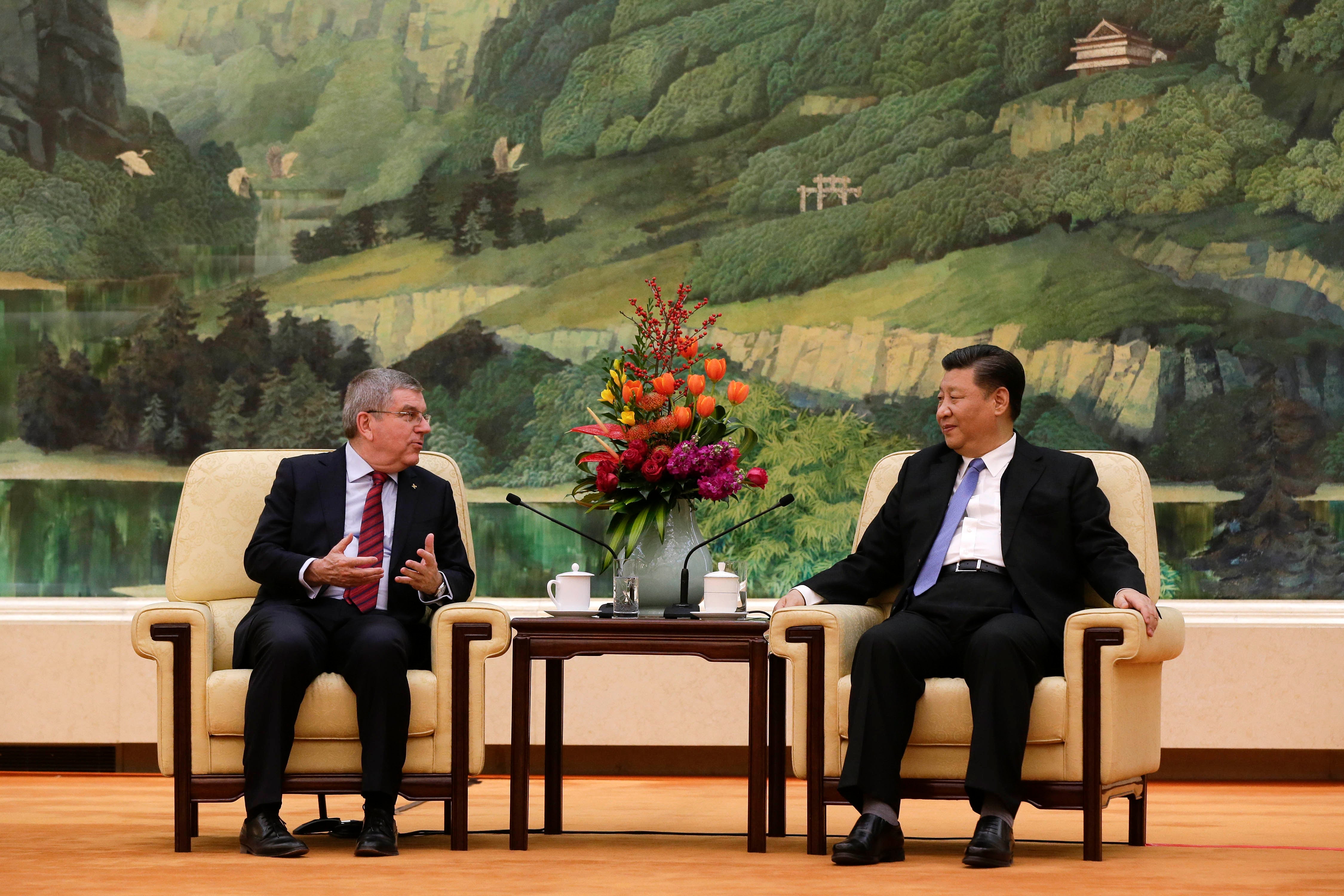 國際奧林匹克委員會主席巴赫（左）與中國國家主席習近平在北京人民大會堂會面，2019年1月31日。© 2019 美聯社照片／Andy Wong, Pool