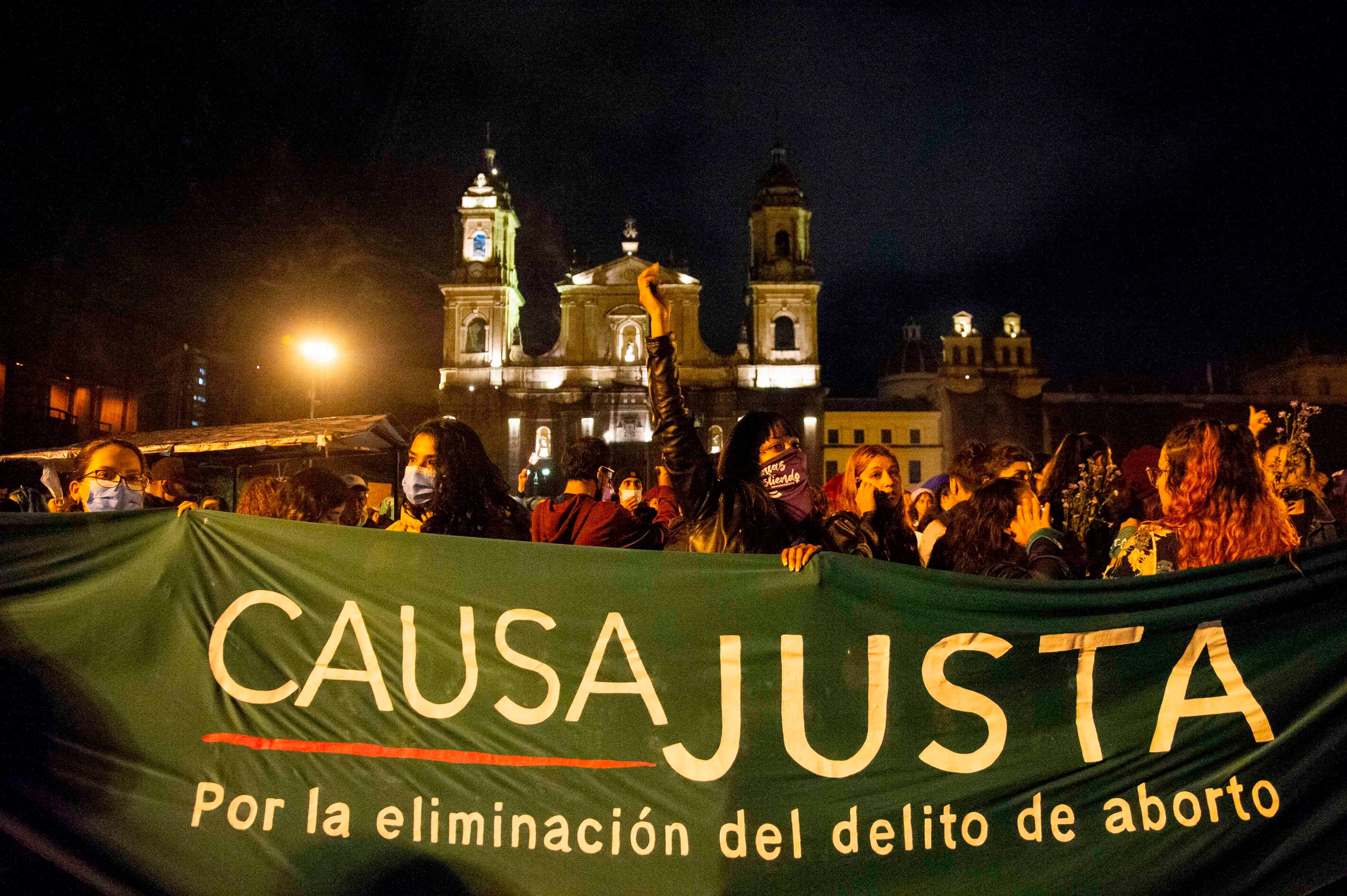 Members of the Pro-Abortion movement 'Causa Justa por el Aborto' take part during the International Day for the Elimination of Violence against Women demonstrations