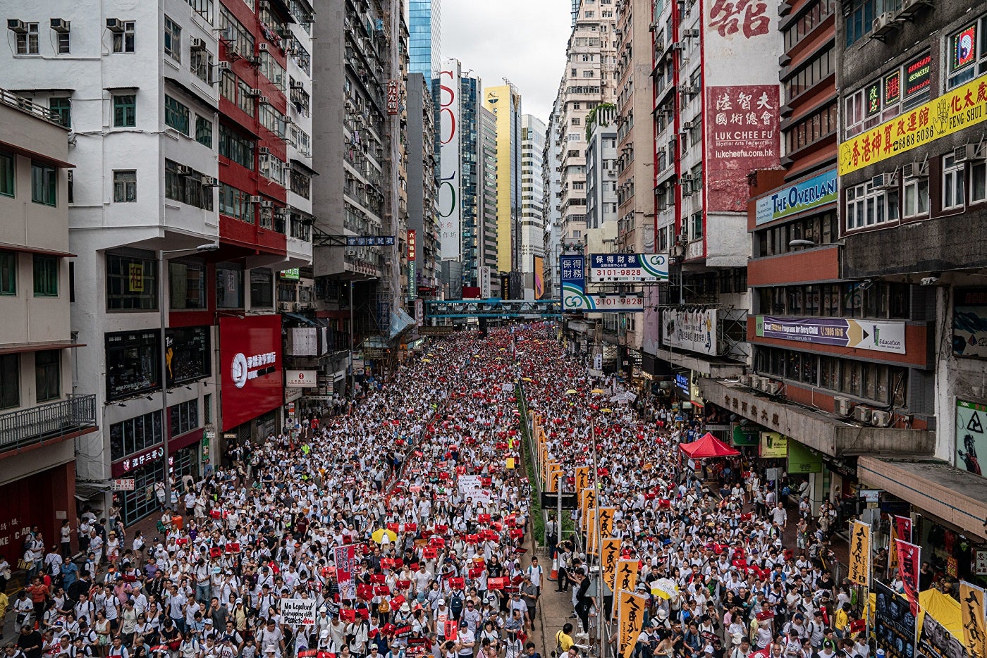 Manifestation massive tenue à Hong Kong le 9 juin 2019, contre une proposition de loi d'extradition vers la Chine. 