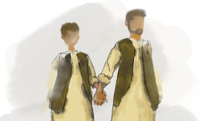 Drawing of two men holding hands
