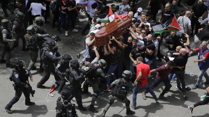 Israeli police assaulted Palestinians during journalist Shireen Abu Aqla’s funeral procession.