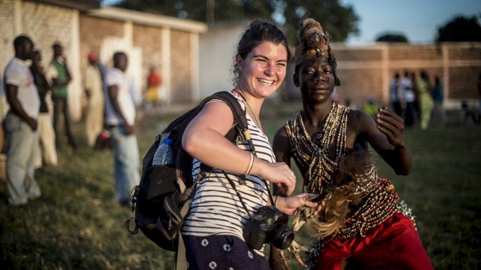 French photojournalist Camille Lepage at Bonga Bonga stadium in Bangui, Central African Republic, on October 6, 2013. 