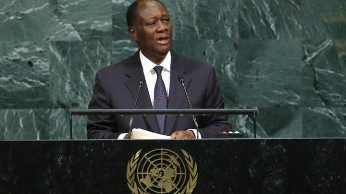 Ivory Coast President Alassane Ouattara addresses the 72nd United Nations General Assembly at U.N. headquarters in New York, U.S., September 20, 2017. REUTERS/Eduardo Munoz