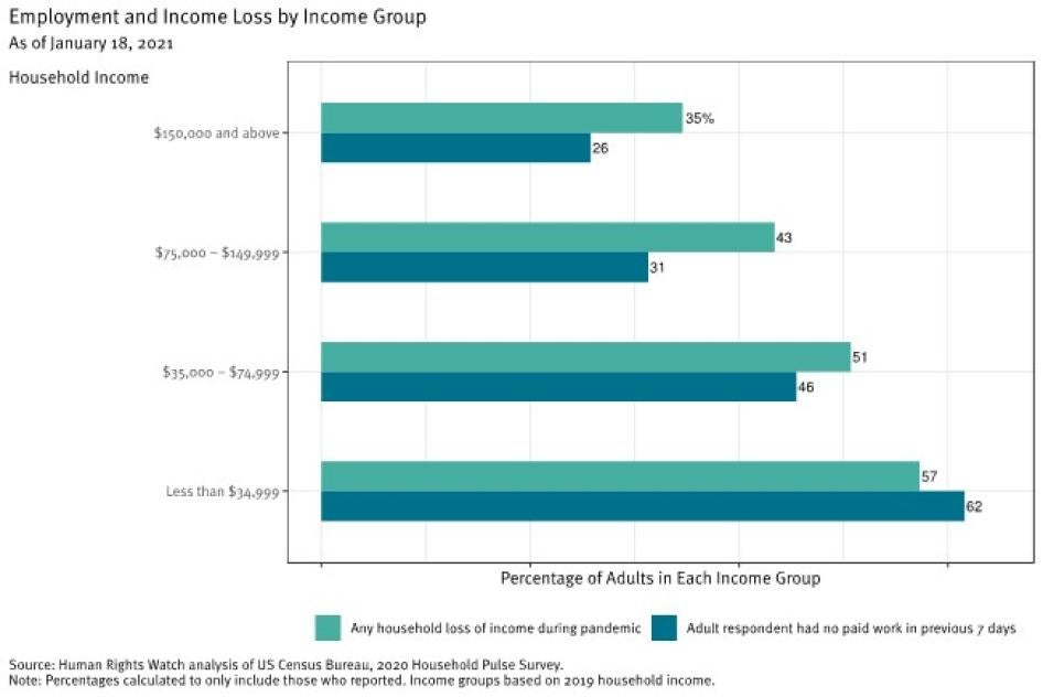 Graph showing employment and income loss by income group