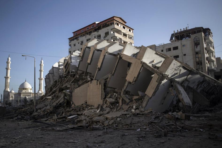The rubble of Hanadi tower in Gaza City 