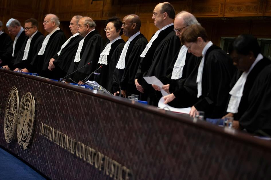Judges are pictured during the second day of hearings in the case brought by Gambia against Myanmar at the International Court of Justice in The Hague, Netherlands, December 11, 2019.