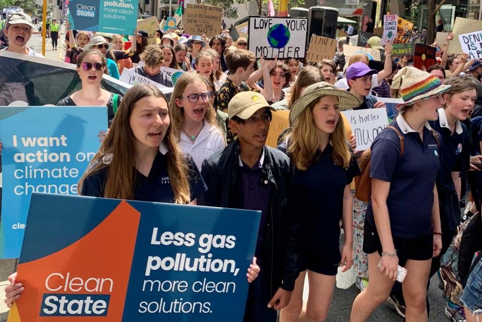 Students call for urgent climate action during the school strike for climate in Perth, Australia.