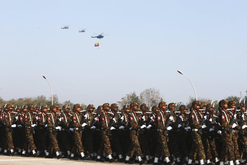 緬甸第75屆聯邦節閱兵儀式，緬甸內比都，2022年2月12日。