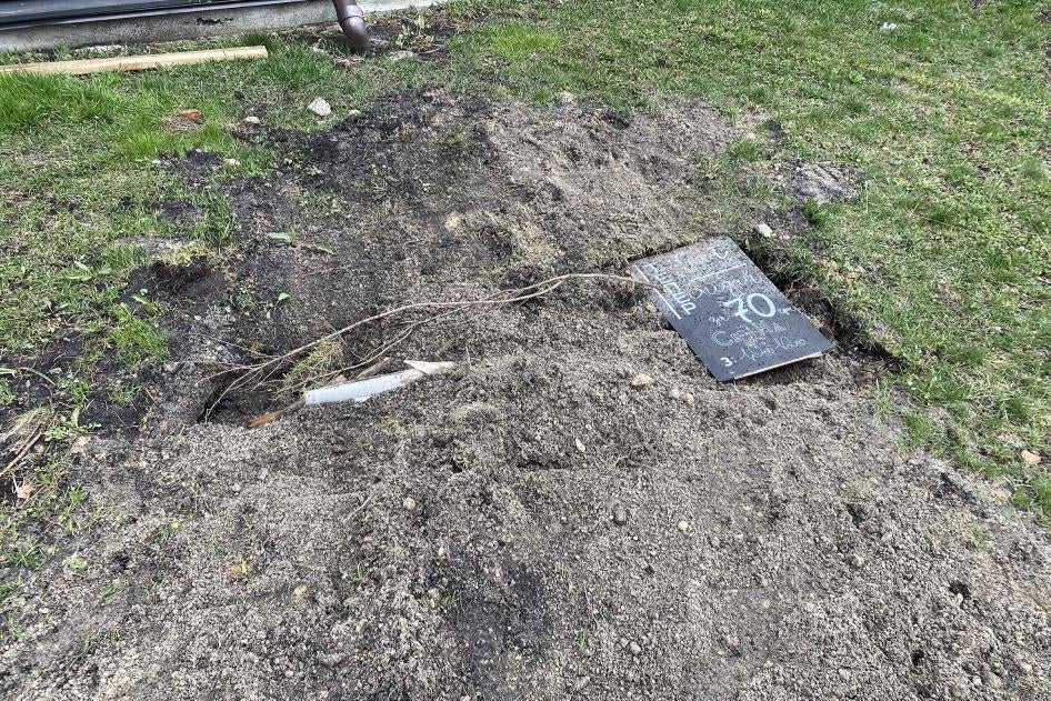 A shallow grave dug 