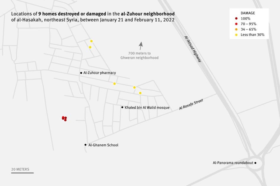 A map of destruction in al-zuhour neighborhood