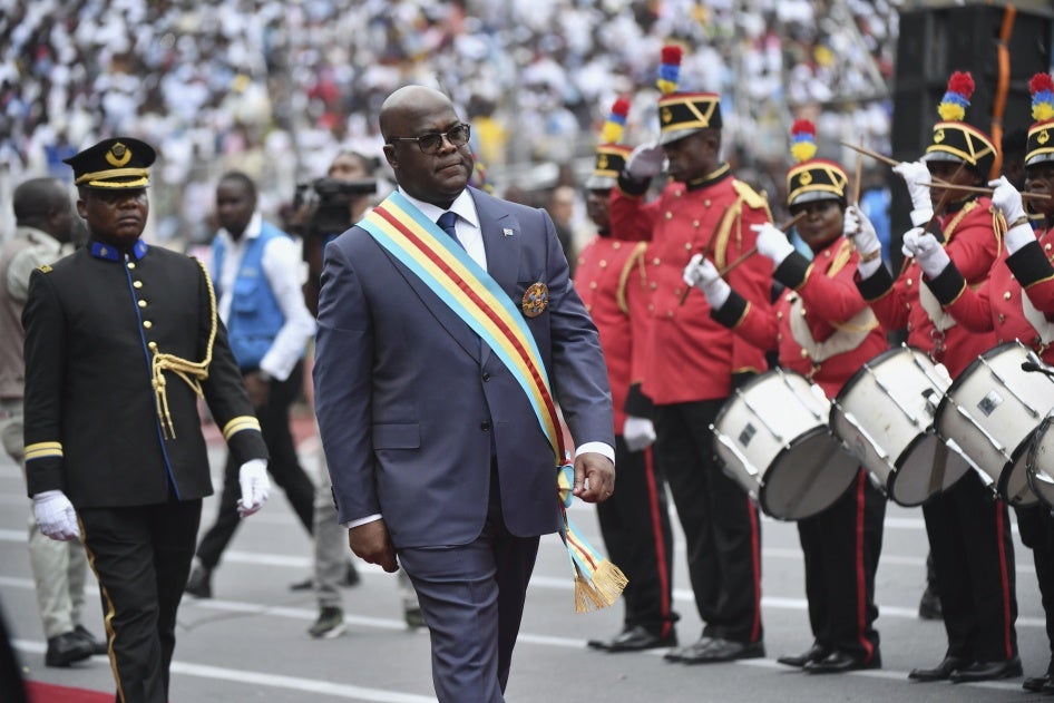 Le président congolais Félix Tshisekedi lors de la cérémonie d'investiture pour son second mandat, tenue à Kinshasa, en République démocratique du Congo, le 20 janvier 2024.