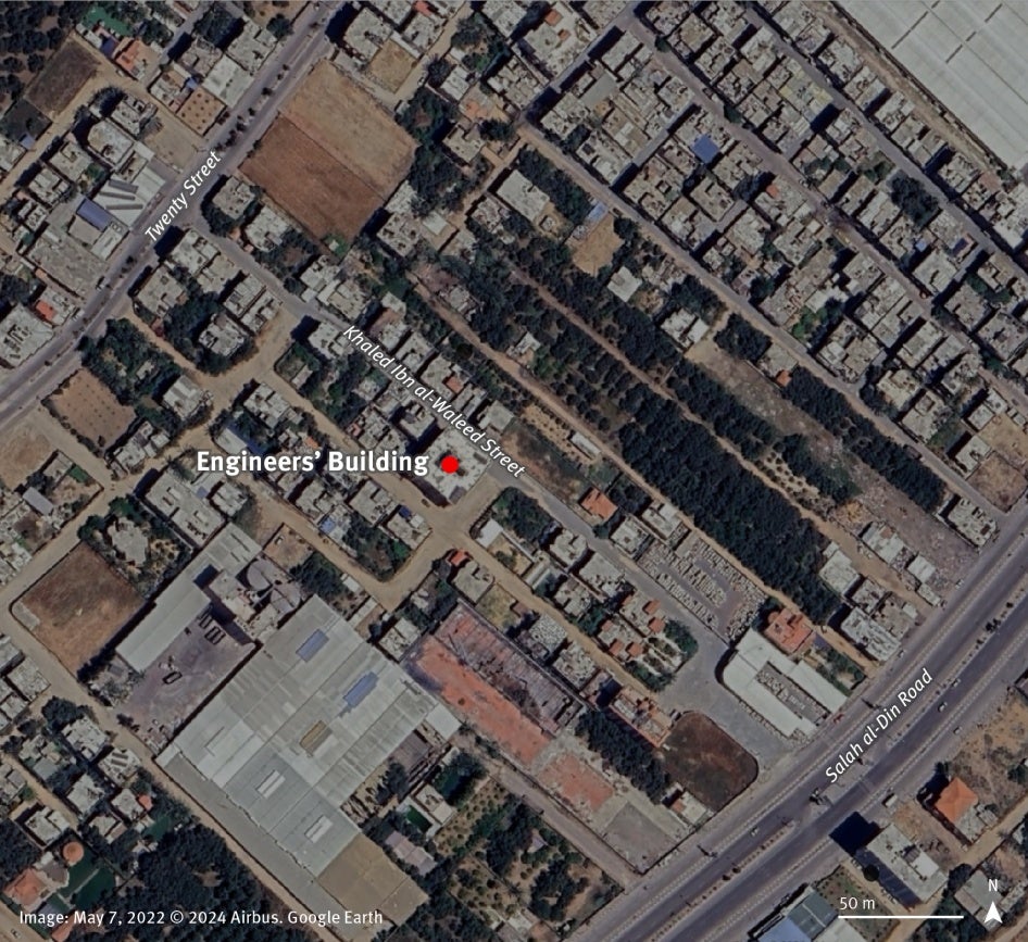 Location of the Engineers’ Building in central Gaza.