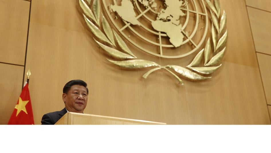 ​2017年1月18日，中国国家主席习近平在日内瓦联合国万国宫发表演说。